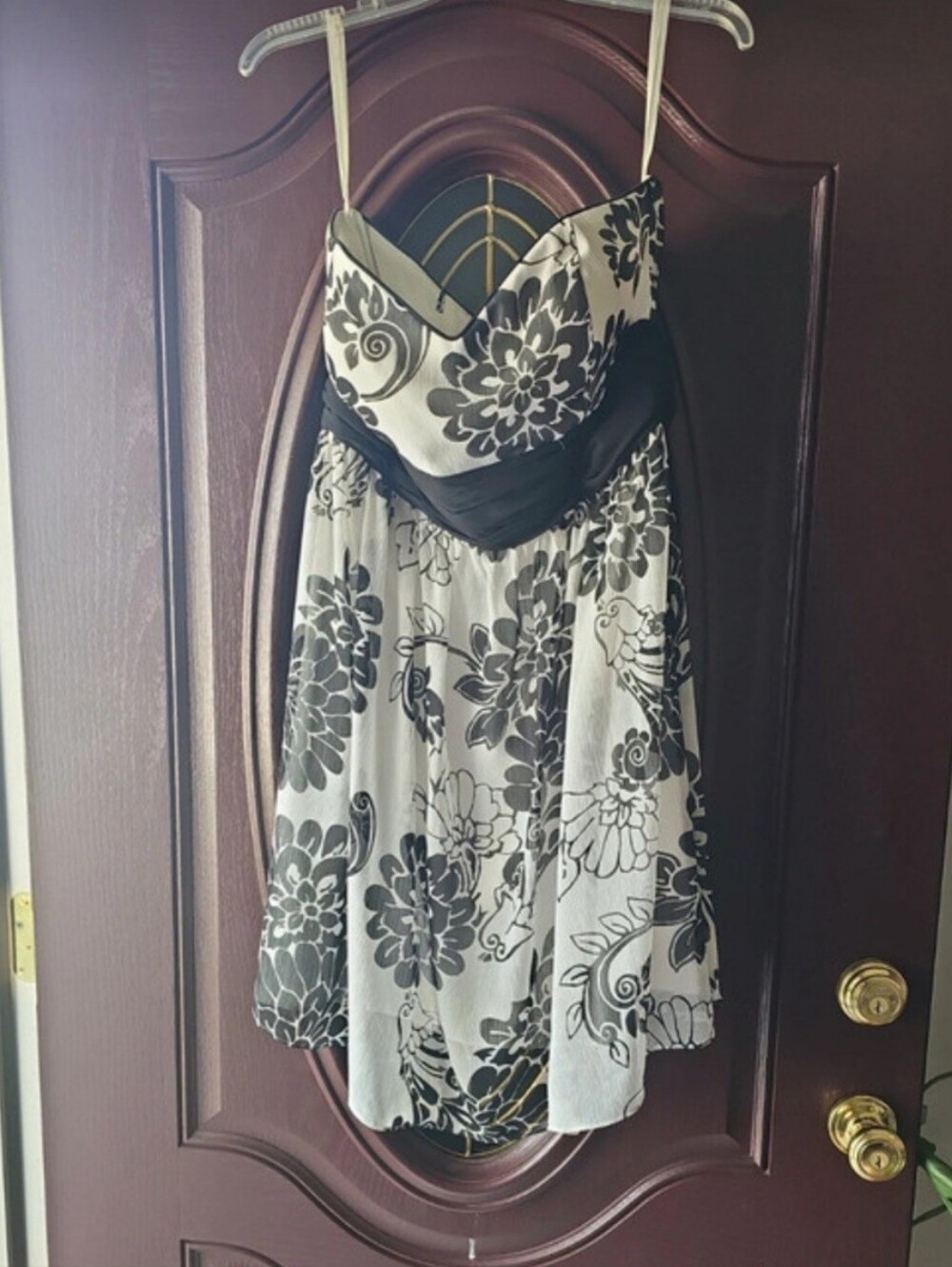 Black and White Floral Strapless Dress